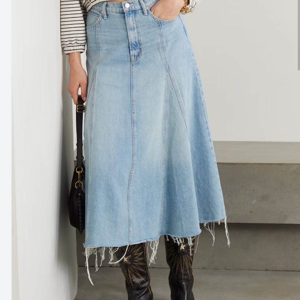 Mother Denim- Full Swing Frayed Denim - Midi Skirt -  size 29